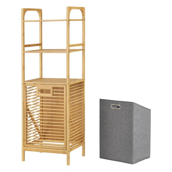 Badrumshylla med tvättkorg Tidaholm bambu 118x39,5x30,5 cm [en.casa]