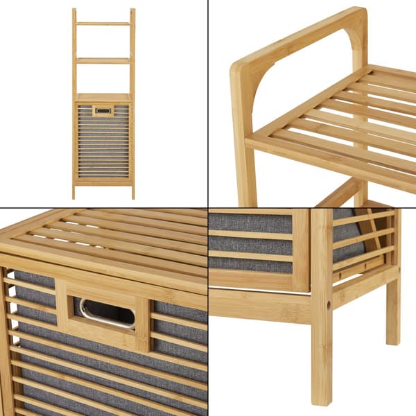 Badrumshylla med tvättkorg Tidaholm bambu 118x39,5x30,5 cm [en.casa]