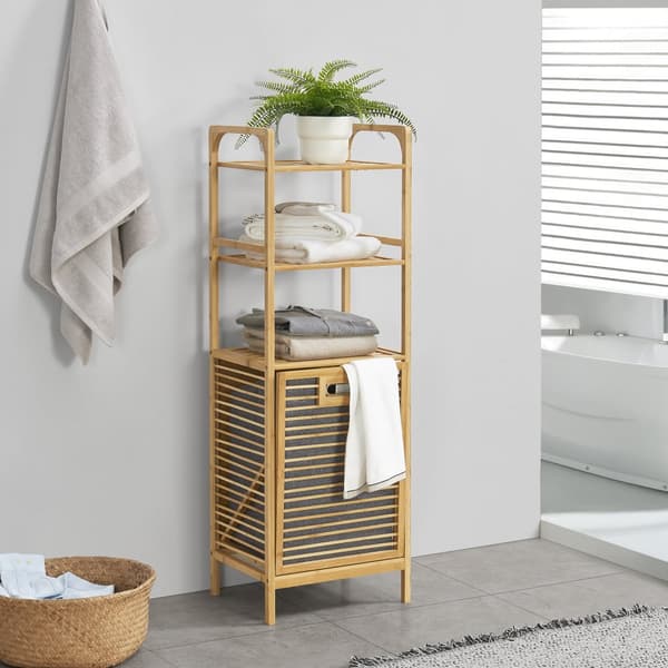 Badrumshylla med tvättkorg Tidaholm bambu 118x39,5x30,5 cm [en.casa]