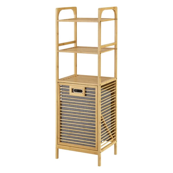 Badrumshylla med tvättkorg Tidaholm bambu 118x39,5x30,5 cm [en.casa]