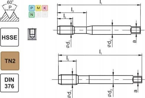 Fanar TAP UNC 1/2-13 DIN-376C R40 (2B) HSSE TIN 800X