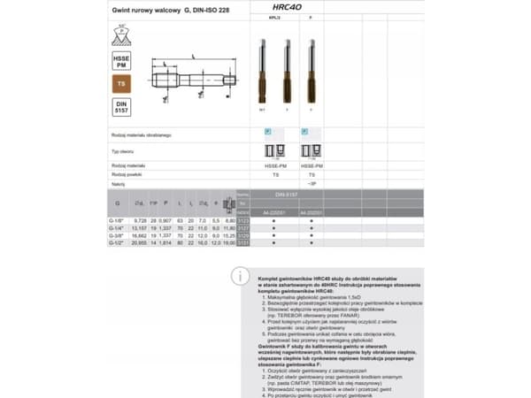 Fanar TINER G 1/2" NGRA/2-P DIN-5157 HSSE-PM TICN HRC40