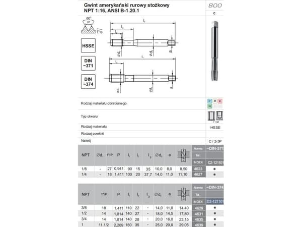 Fanar NPT TAP 1"-11.1/2 DIN-374C HSSE 800