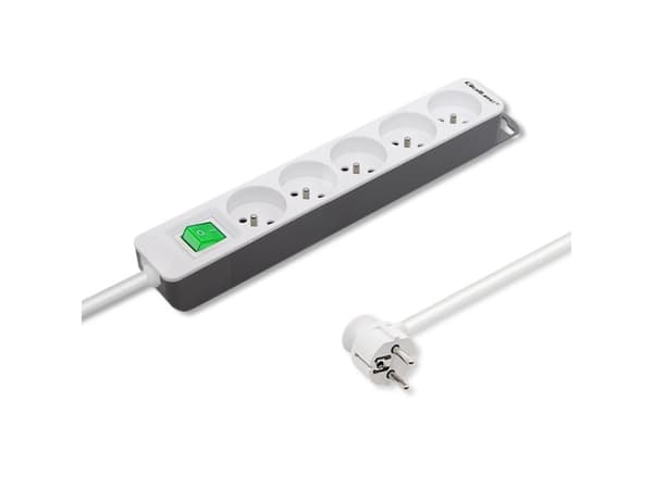 Qoltec - Effektband - AC 230 V - 3680 Watt - utgångskontakter: 5 (5 x Type E) - 1.8 m sladd - grå, vit