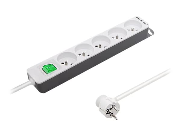 Qoltec - Effektband - AC 230 V - 3680 Watt - utgångskontakter: 5 (5 x Type E) - 1.8 m sladd - grå, vit