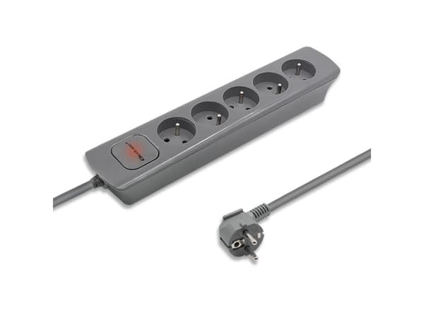 Qoltec - Effektband - AC 230 V - 3680 Watt - ingång: 3-polig - utgångskontakter: 5 (5 x kraft 3-pol) - 1.8 m sladd - Frankrike - grå