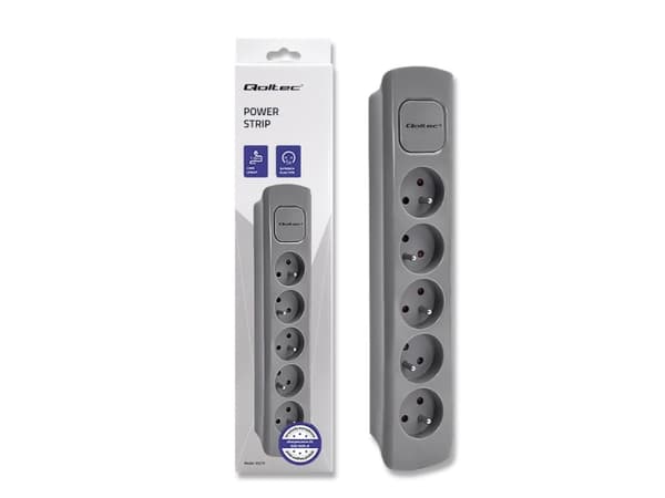 Qoltec - Effektband - AC 230 V - 3680 Watt - ingång: 3-polig - utgångskontakter: 5 (5 x kraft 3-pol) - 1.8 m sladd - Frankrike - grå
