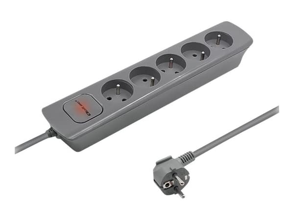 Qoltec - Effektband - AC 230 V - 3680 Watt - ingång: 3-polig - utgångskontakter: 5 (5 x kraft 3-pol) - 1.8 m sladd - Frankrike - grå