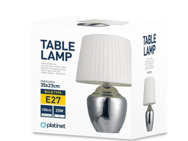 Lampa stołowa Platinet PLATINET TABLE LAMP LAMPA STOŁOWA SILVER BASE, WHITE SHADE, H35 [45690]