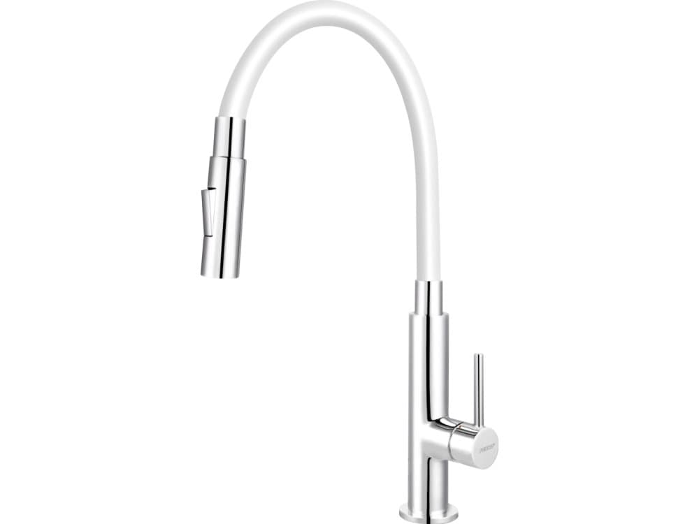 Ferro kitchen faucet BAT.ZUMBA SLIM 2F ELAST.CHROME SINK- WHITE SPOUT 2F FERRO // BF.BZA43W