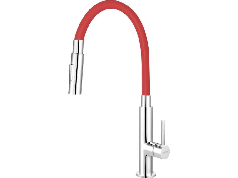 Ferro kitchen faucet BAT.ZUMBA SLIM 2F ELAST. CHROME SINK- RED SPILL 2F FERRO // BF.BZA43R