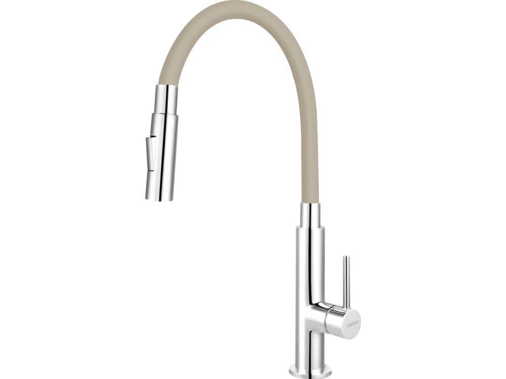 Kitchen faucet Ferro BAT.ZUMBA SLIM 2F ELAST SINK CHROME- BEIGE SPOUT 2F FERRO // BF.BZA43P