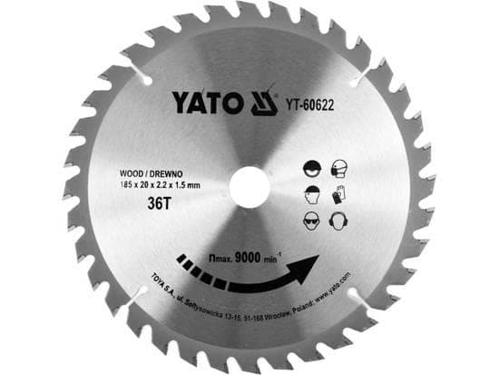 Yato YT-60622, Plast, Trä, 18,5 cm, 2 cm, Tungsten Carbide Tipped (TCT), 9000 RPM, Yato