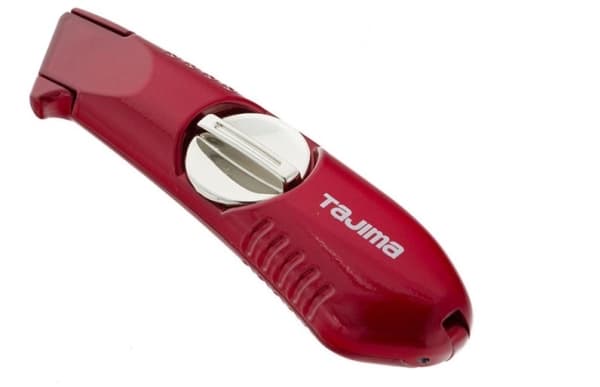 Kniv med trapesformede faste blader. Metallisk, rød Tajima V-REX