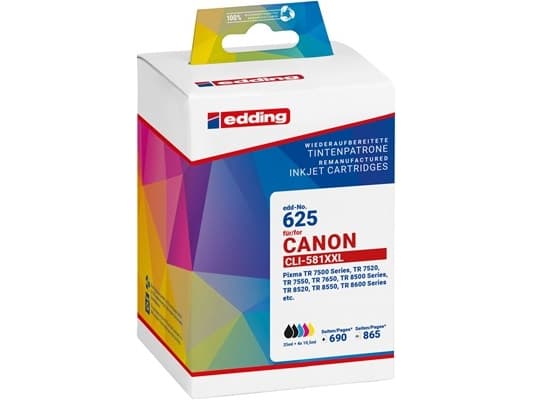 Edding EDD-625, Sort, Cyan, Fiolblå, Foto sort, Gult, 25 ml, 10,5 ml, 5 stykker, 690 sider, Multipakke