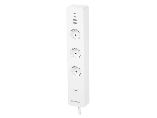 LEDVANCE SMART+ - Smart strømstripe - AC 230 V - 3680 watt - Wi-Fi - inngang: type F - utgangskontakter: 3 (2 x USB, 2 x USB-C, 3 x strømtype F) - 1.