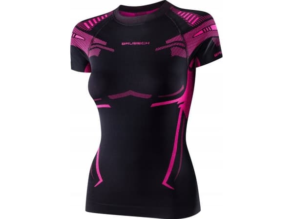 Brubeck SS13690 Women's T-shirt DRY with short sleeves black/fuchsia XL