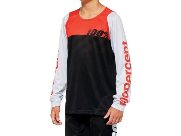100% Koszulka juniorska 100% R-CORE Youth Jersey długi rękaw black racer red roz. L (NY 2022)