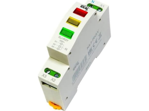 Kanlux Spenningstilstedeværelsesindikator for TH35 skinne KLI-RGY rød/grønn/gul 32893
