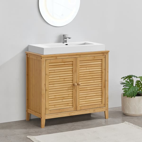 Tvättställsunderskåp Värmdö bambu 60x67x30 cm [en.casa]