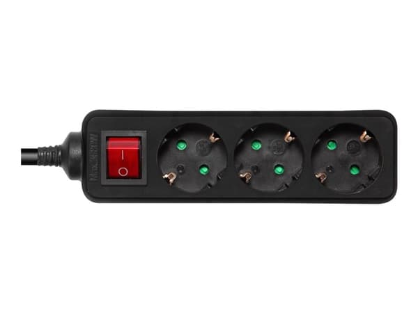 DELTACO GT-0360 - Effektband - AC 250 V - 3680 Watt - ingång: power CEE 7/7 - utgångskontakter: 3 (3 st. CEE 7/3 effekt) - 1.5 m sladd - svart