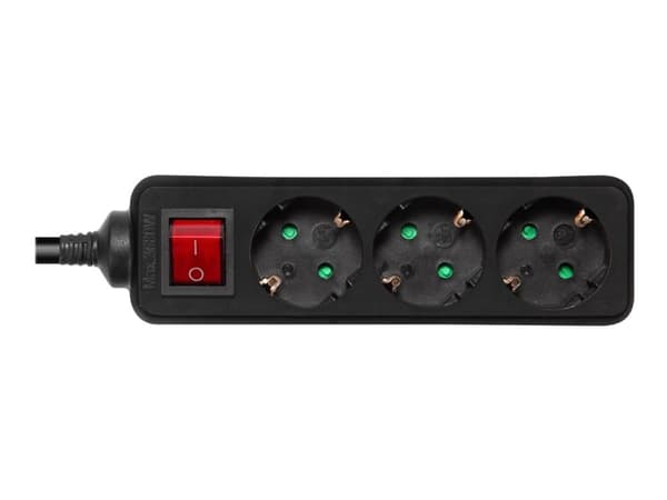 DELTACO GT-0360 - Effektband - AC 250 V - 3680 Watt - ingång: power CEE 7/7 - utgångskontakter: 3 (3 st. CEE 7/3 effekt) - 1.5 m sladd - svart