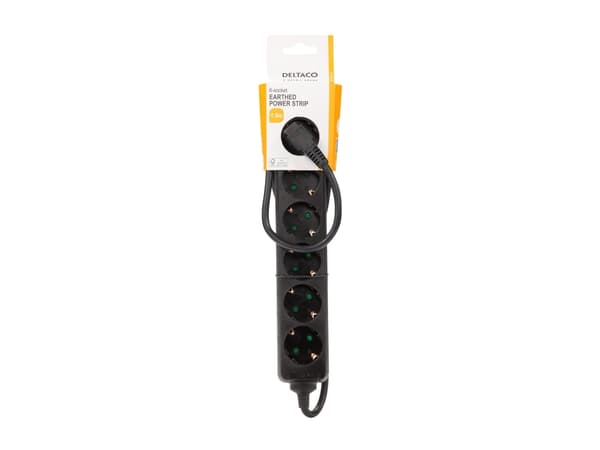 DELTACO GT-0620 - Effektband - AC 250 V - 3680 Watt - ingång: power CEE 7/7 - utgångskontakter: 6 (6 x ström CEE 7/3) - 1.5 m sladd - svart