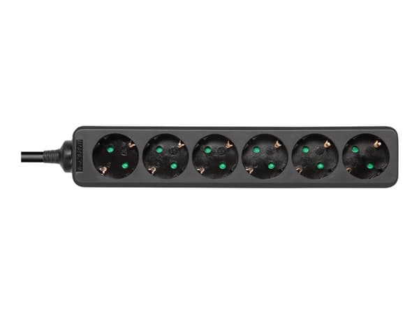 DELTACO GT-0620 - Effektband - AC 250 V - 3680 Watt - ingång: power CEE 7/7 - utgångskontakter: 6 (6 x ström CEE 7/3) - 1.5 m sladd - svart