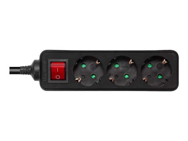 DELTACO GT-0362 - Effektband - AC 250 V - 3680 Watt - ingång: power CEE 7/7 - utgångskontakter: 3 (3 st. CEE 7/3 effekt) - 5 m sladd - svart