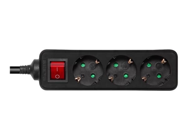 DELTACO GT-0362 - Effektband - AC 250 V - 3680 Watt - ingång: power CEE 7/7 - utgångskontakter: 3 (3 st. CEE 7/3 effekt) - 5 m sladd - svart