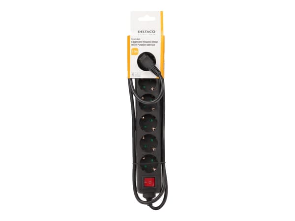 Deltaco GT-0660, 1,5 m, Sisätila, Musta, Universaali, 6 AC-pistorasia(a), 250 V