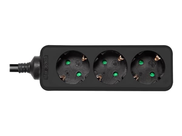 DELTACO - Effektband - barnskydd, jordad - AC 250 V - 3680 Watt - ingång: power CEE 7/7 - utgångskontakter: 3 (power CEE 7/3) - 1.5 m sladd - svart