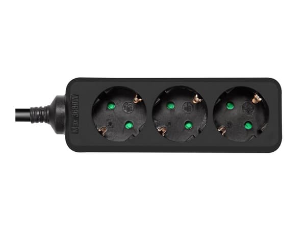 DELTACO - Effektband - barnskydd, jordad - AC 250 V - 3680 Watt - ingång: power CEE 7/7 - utgångskontakter: 3 (power CEE 7/3) - 1.5 m sladd - svart