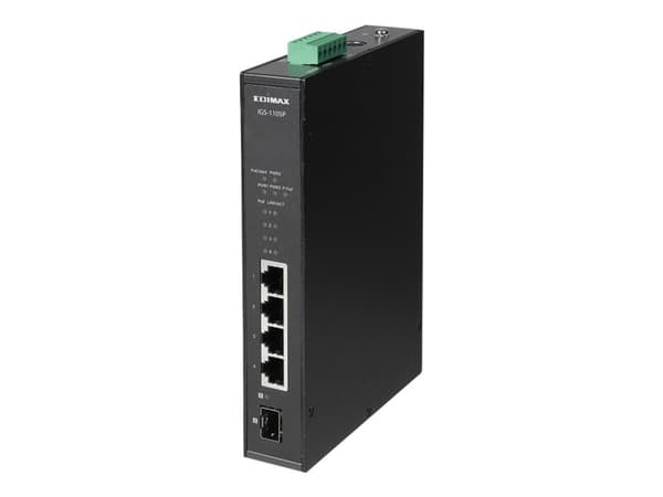 Edimax IGS-1105P - Switch - 4 x 10/100/1000 (PoE+) + 1 x Gigabit SFP - DIN-skenmonterbar, väggmonterbar - PoE+ (120 W) Svart