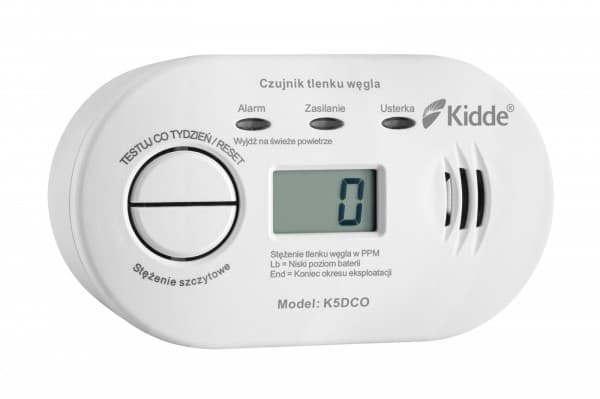 KIDDE K5DCO hiilimonoksidi-ilmaisin, jossa näyttö
