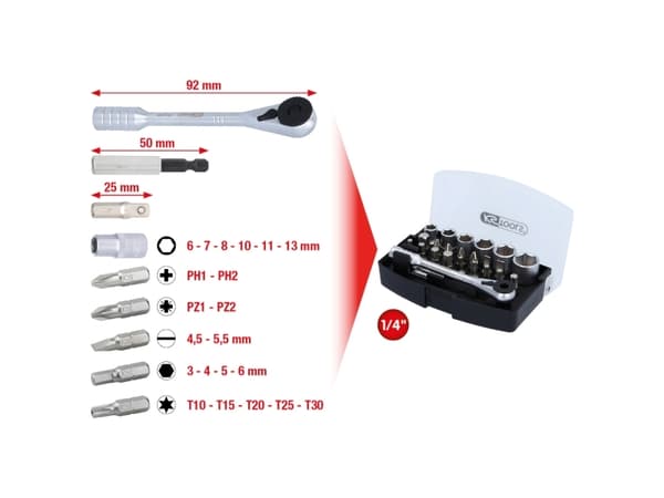 KS Tools 911.2010, 24 stykker, Kromvanadiumstål, 360 g
