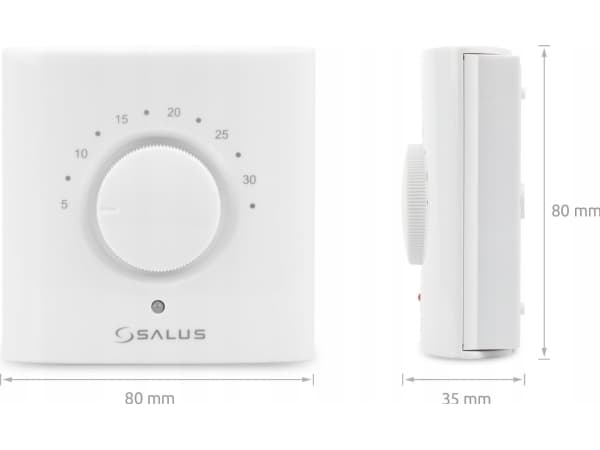 Salus termostaatti, jossa on kiertonuppi lattialämmitystä varten