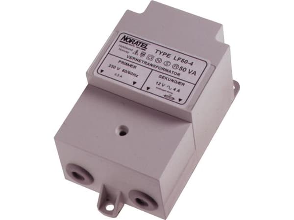 NORATEL Säkerhetstransformator, primär 230 - 250V, sekundär 24V, 60VA, 47-63Hz, LxBxH 73 x 124 x 61 mm, IP44, väggmontering