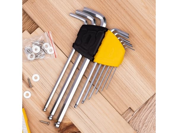 Deli Tools EDL3090, L-muotoinen kuusiokoloavainsetti, Metrinen, 9 kpl, Kromivanadiini-teräs, 1.5,2,2.5,3,4,5,6,8,10 mm, Kromi