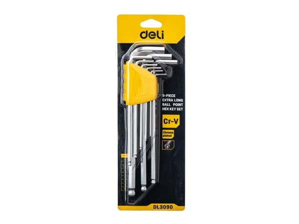 Deli Tools EDL3090, L-muotoinen kuusiokoloavainsetti, Metrinen, 9 kpl, Kromivanadiini-teräs, 1.5,2,2.5,3,4,5,6,8,10 mm, Kromi