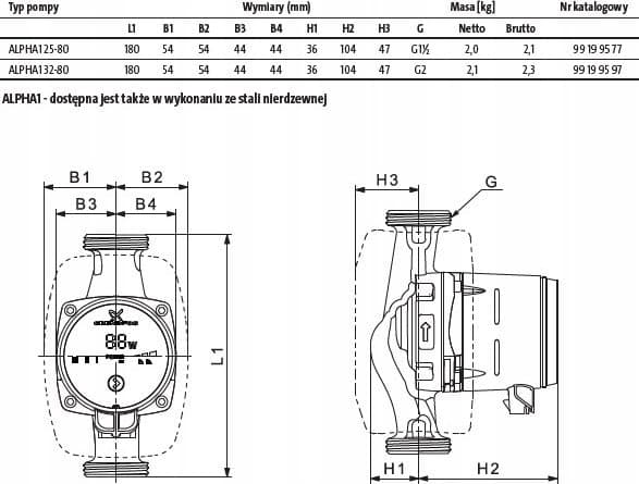 Grundfos pumppu ALPHA1 25-80 180 1X230V 50Hz6H