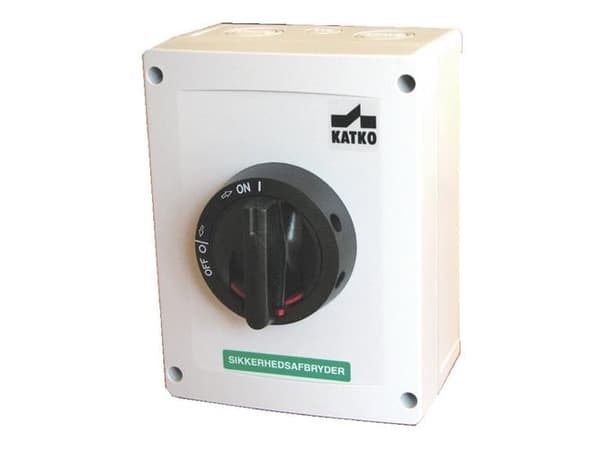 Reparationsafbryder Katko i polycarbonat 3pol 63A grå/sort med 2xM32 forskruninger