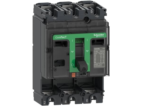 SCHNEIDER ELECTRIC Maksimalafbryder uden strømrelæ, ComPacT NSX250N, 50 kA ved 415 VAC 50/60 Hz, 250 A, 3 napaa