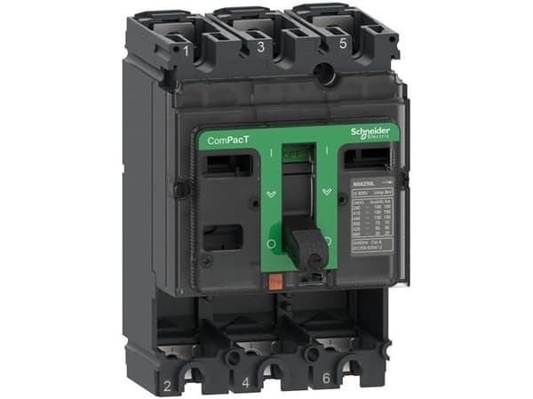 SCHNEIDER ELECTRIC Maksimalafbryder uden strømrelæ, ComPacT NSX250N, 50 kA ved 415 VAC 50/60 Hz, 250 A, 3 napaa