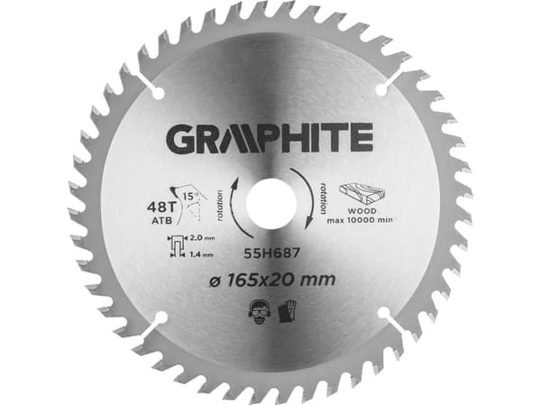 Grafitt Grafittsirkelsagblad (dykksagblad, bredt, 165 x 1,4 x 2,0 x 20 mm, 48 tenner)