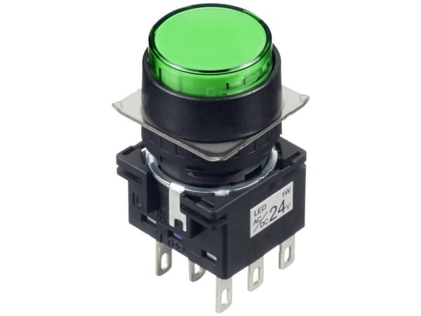 Idec LB1L-A1T64G Valokytkin 250 V, 125 V, 30 V 5 A 2 x Pois päältä/(Päälle) Napsautus Vihreä (Ø) 22 mm IP65 1 kpl