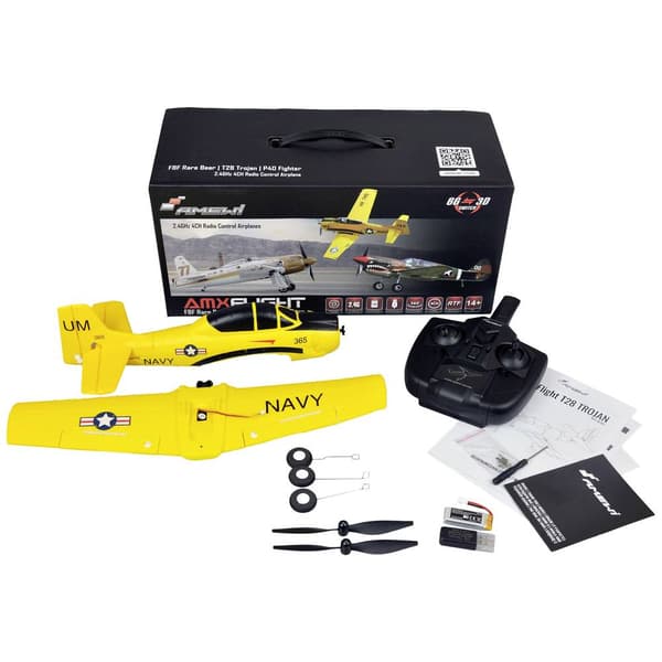 Amewi AMXFlight T28 Trojan Gul RC Modellflygplan RtF 388 mm