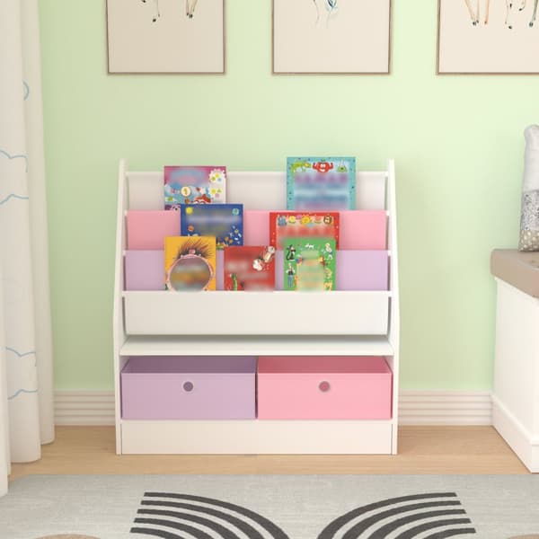 Barnhylla Neda 74x71x23 cm 3 fack och 2 lådor vit lila rosa [en.casa]