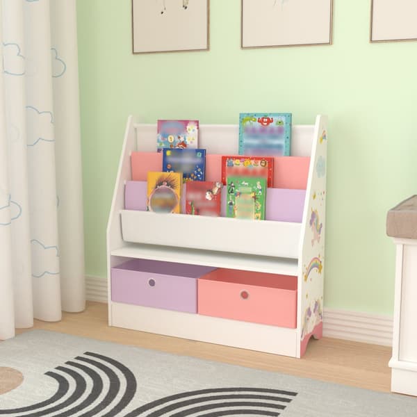 Barnhylla Neda 74x71x23 cm 3 fack och 2 lådor vit lila rosa [en.casa]
