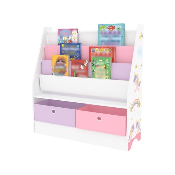 Barnhylla Neda 74x71x23 cm 3 fack och 2 lådor vit lila rosa [en.casa]